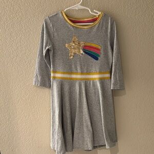 Mini Boden Gray Dress with Sequin Star and Rainbow 5/6Y